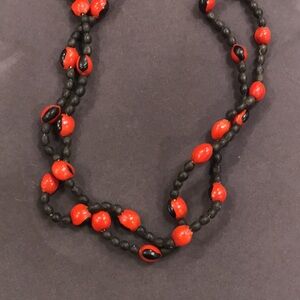 Bohemian/Ethnic Long Double-Strand Handmade Red and Black Beaded Necklace